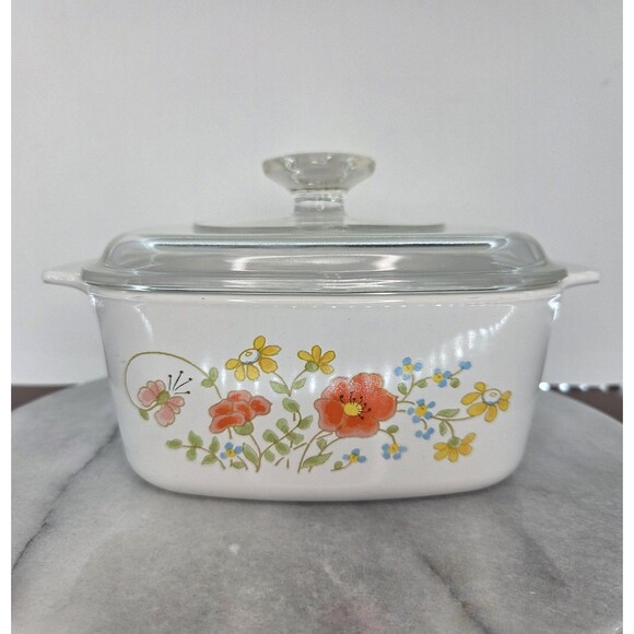 Vintage Corning Ware Wildflower A-1 1/2-B 1.5 Qt Casserole Square Dish USA Lid - Picture 3 of 16